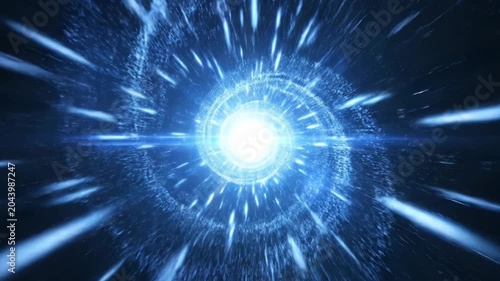 Abstract digital background with a glowing blue spiral vortex representing a portal or wormhole in space