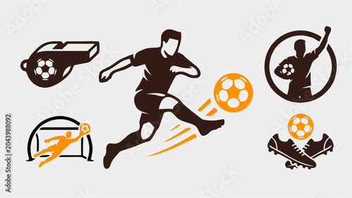Tableau sur toile A soccer player kicks ball with motion lines on field with goals and cleats