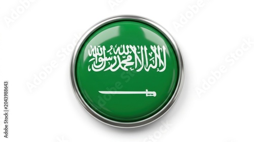 Round saudi arabia flag pin badge isolated on white background with national