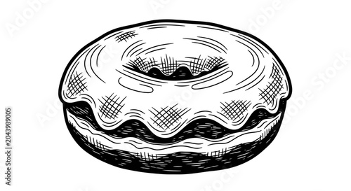 Hand-drawn sketch of a frosted donut on a white background