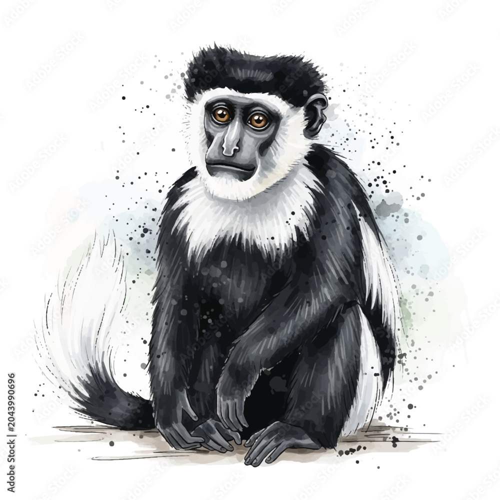 Fototapeta premium Black and white monkey sitting down.