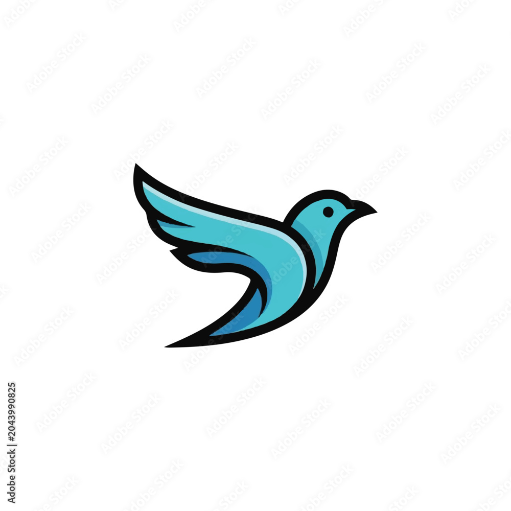 Fototapeta premium Blue Bird Icon Flying Sideways Profile.