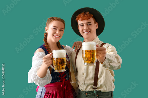 Young couple in traditional...