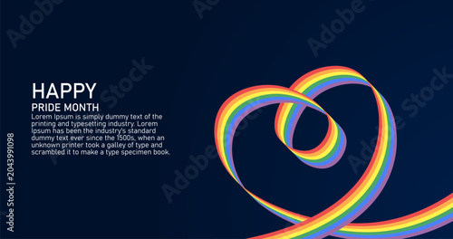 Photos Happy pride Month Rainbow Flag in heart Shape on dark blue background