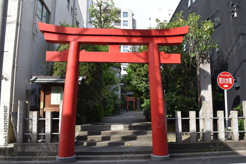 鳥居越しに見る蔵前神社の参道風景