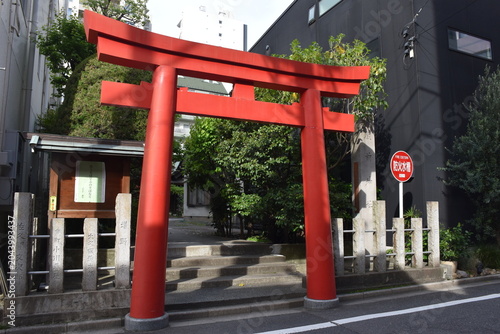 鳥居越しに見る蔵前神社の参道風景