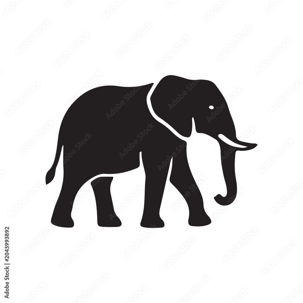 Fototapeta premium Black elephant icon, elephant silhouette, animal graphic, wildlife symbol