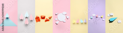 Collage of many paper plane...