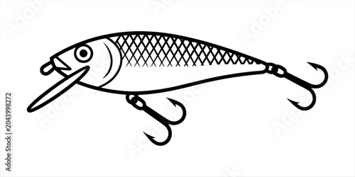 Tableau sur toile Fishing lure with hooks, simple illustration