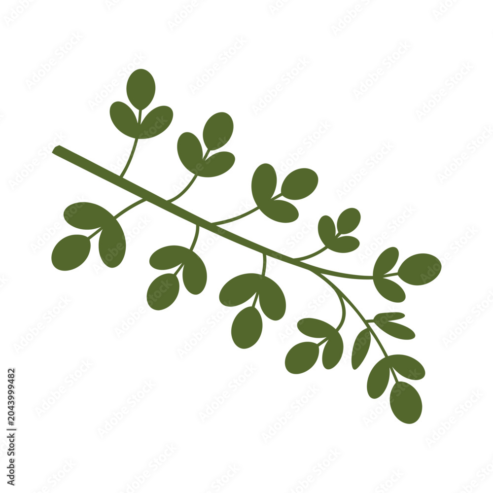 Obraz premium Green Leaf Branch Illustration A Flat Vector Botanical Design On White