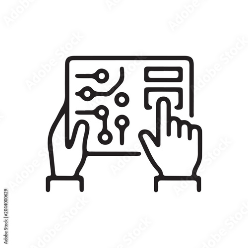 Technology, digital interface, touchscreen, circuit board, line icon