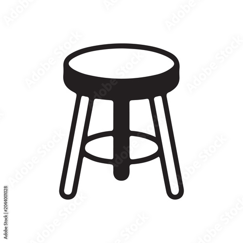 Stool icon, black furniture, simple vector, minimalist design, home decor element