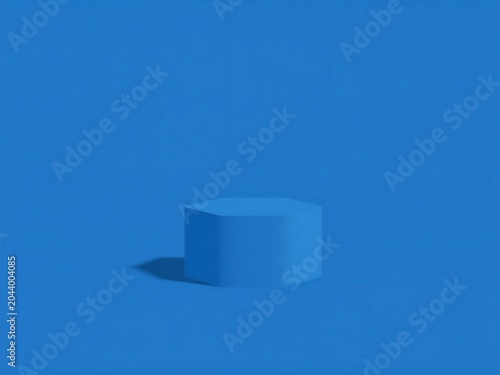 Blue hexagon pedestal for product display on a matching blue surface