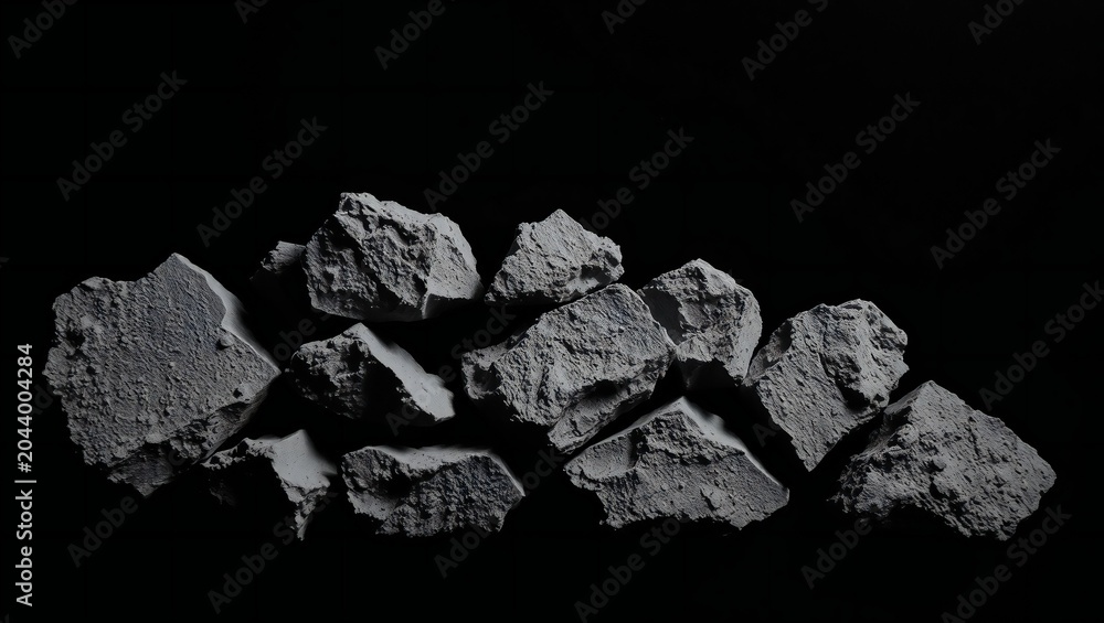 Fototapeta premium Raw grey stone rocks isolated on black background