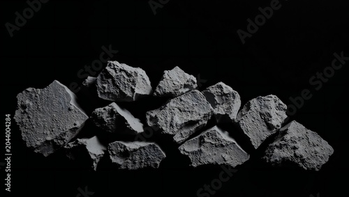 Raw grey stone rocks isolated on black background
