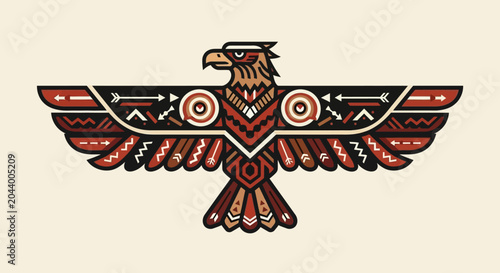 Cuadro en lienzo Native American Eagle Totem Art, Tribal Symbol, Indigenous Culture, Vector Illus