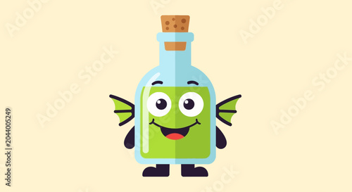 Картината върху платно Funny cartoon potion bottle character with wings and happy face