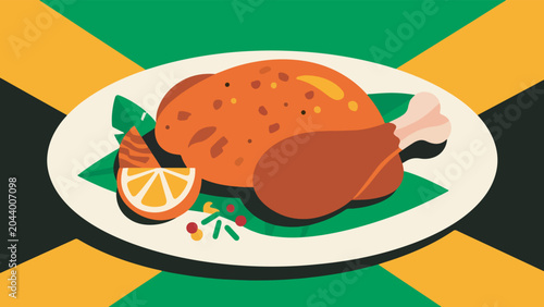 Fotografie Illustration Of Jamaican Jerk Chicken With Typical Caribbean Spices Vector Desig