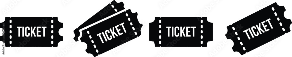 Fototapeta premium Ticket Icon Set - Black Vector Admission Tickets Graphic