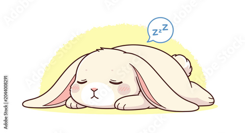 Tableau sur toile Cute Sleeping Bunny Rabbit, Adorable Animal Character, Peaceful Nap