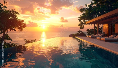 A serene poolside scene at sunset overlooking the ocean (25)