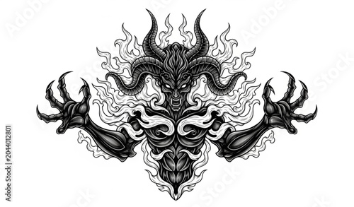 Photos Dark Gothic Ifrit Silhouette Vector Tattoo Design Intricate Engraving Style Hall