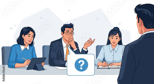 Schilderij op canvas Job Interview Panel Asking Questions to Candidate, HR Meeting, Recruitment Proce