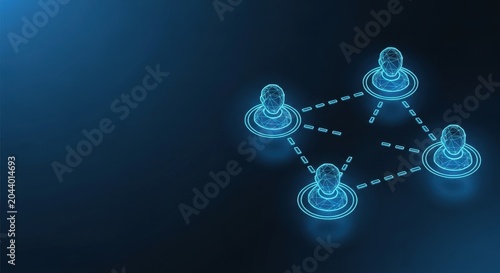 Glowing Neon Network of Connected People Icons in a Digital Space