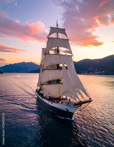 A serene sailing ship on a calm sea at sunset (1)