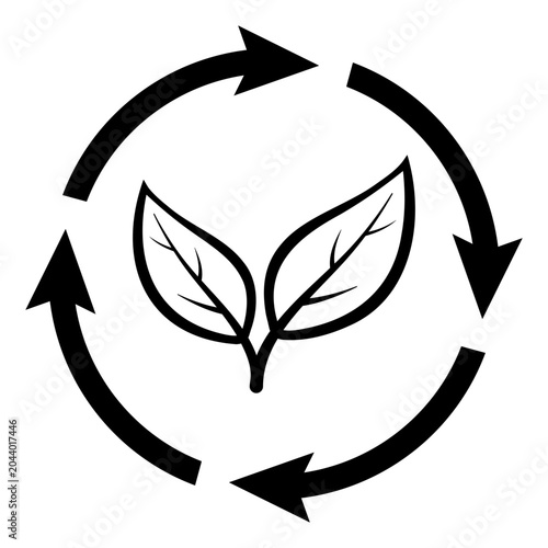 Recycle Icon with Leaves in Circular Arrow Symbol for Eco Friendly Sustainability Design
