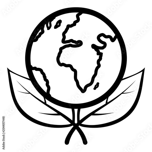 Earth Globe with Leaves Hand Drawn Line Icon Symbolizing Environmental Care