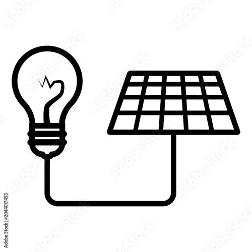 Solar Panel Connected to Light Bulb Line Icon Renewable Energy Concept