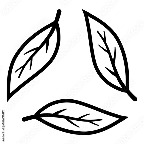 Three Hand Drawn Leaf Icons Arranged in Triangle Outline Doodle