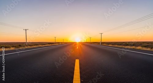 Endless Highway at Sunrise with Glowing Horizon