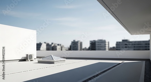Modern Urban Rooftop with City Skyline in the Background