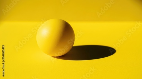 Single yellow sphere casting dark shadow on bright yellow surface