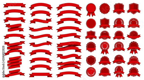 Canvas Print Large collection of red ribbon banners, award badges, and decorative labels for web and print design projects