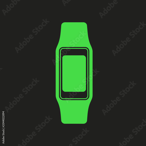 Green smartwatch with rectangular screen.
