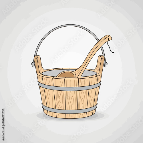 Wooden Bucket with Metal Hoops Handle.