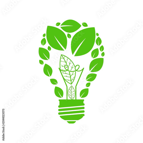 Green light bulb with leaves eco.