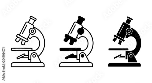 Photos Microscope Icons Set, Scientific Research Tools, Laboratory Equipment Vector Gra