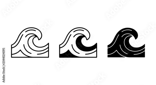 Foto Ocean Wave Icons Set, Nautical Sea Swell Vector Graphics, Marine Water Symbol Co