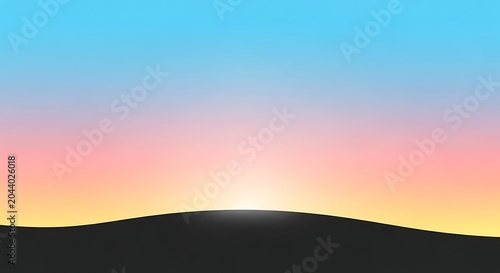 Minimalist Sunrise Over Silhouette Horizon with Gradient Sky