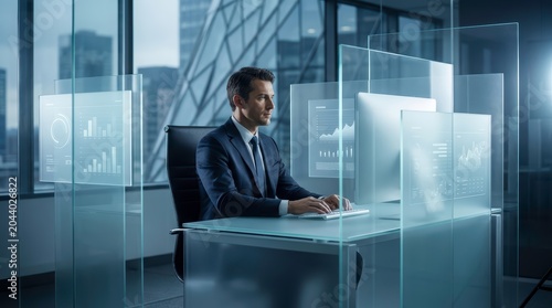 Professional Businessman Working at Laptop Desk in Modern Office