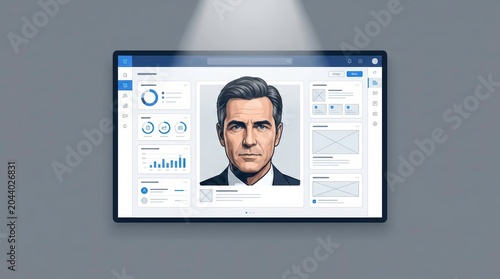 Professional man cartoon on office computer screen