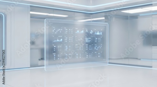 White Room Display of Technology and Healthcare Data Visualization