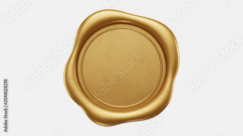 View of a golden wax seal with a blank circular impression area