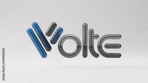 Volte with glossy blue and grey glass-like lettering