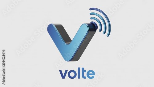 Volte with stylized V and radiating signal waves on light background