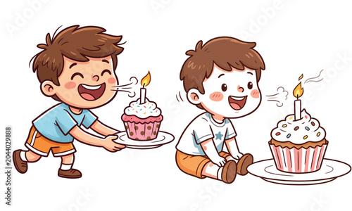 Tableau sur toile Two boys excited about birthday cupcakes